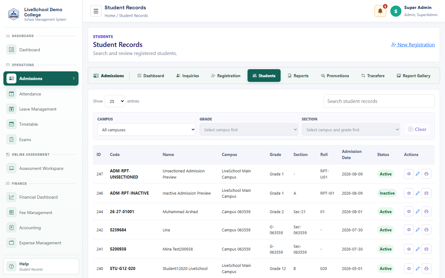 Student records desktop interface