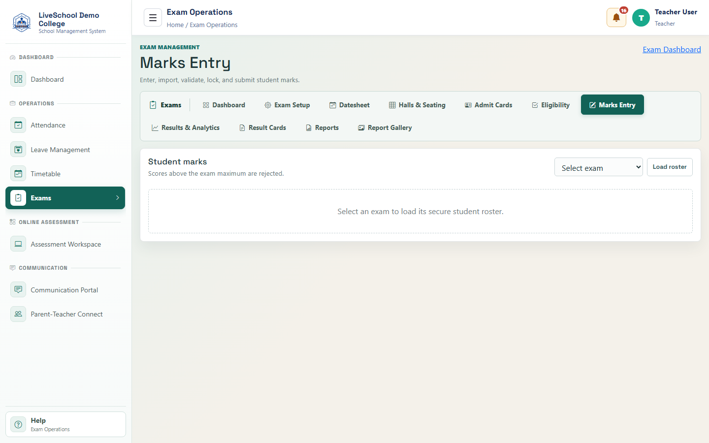 Marks entry desktop interface