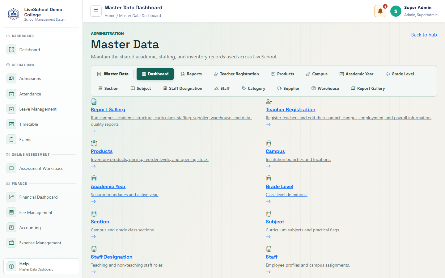 Administration and Master Data interface