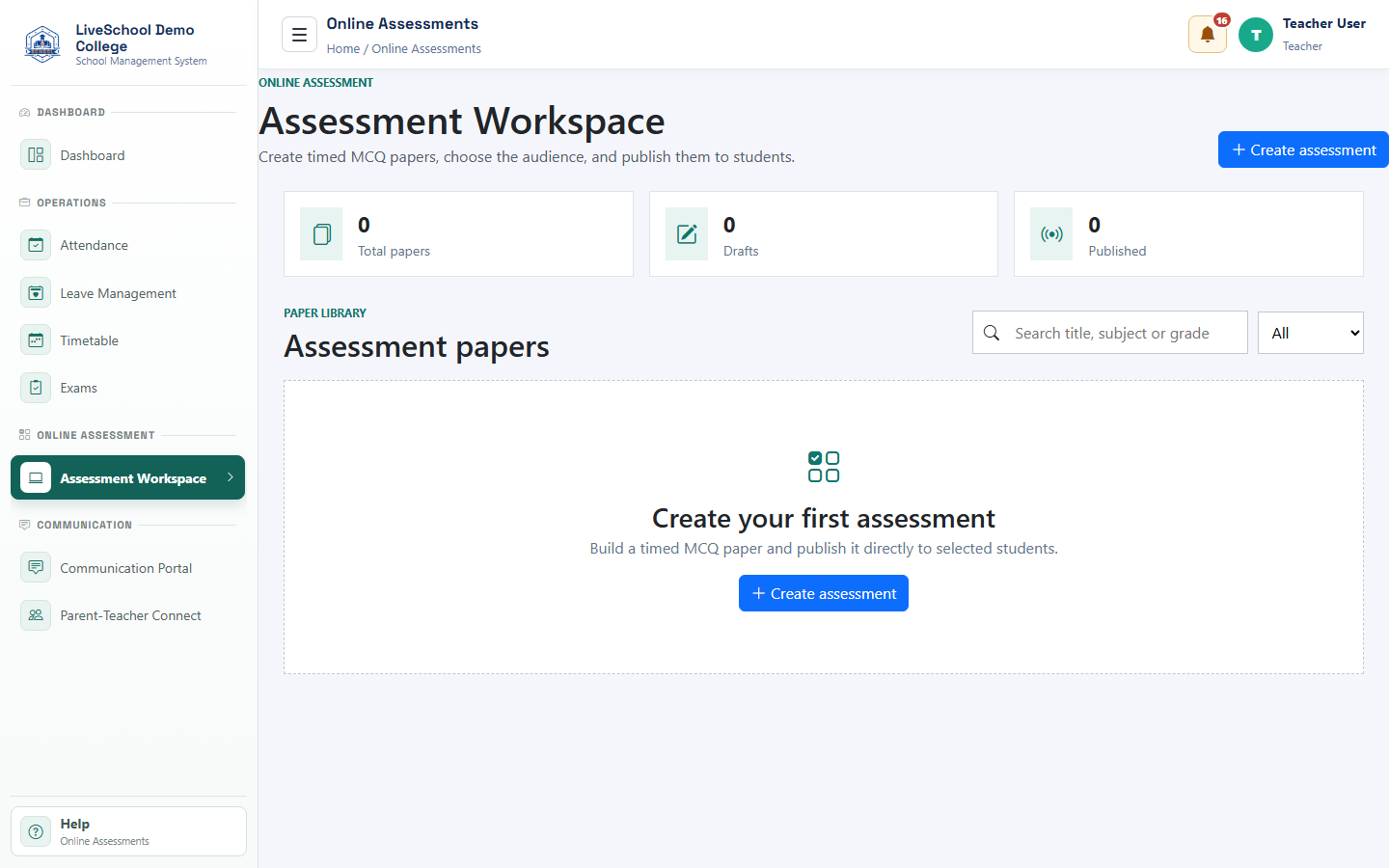 Online assessments desktop interface