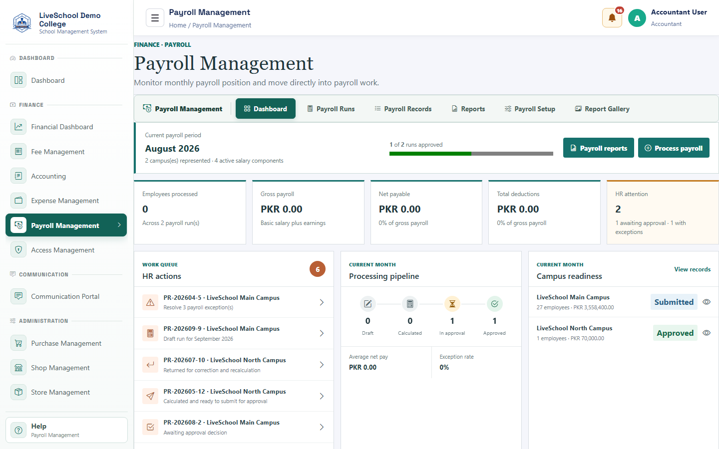 Payroll management desktop interface