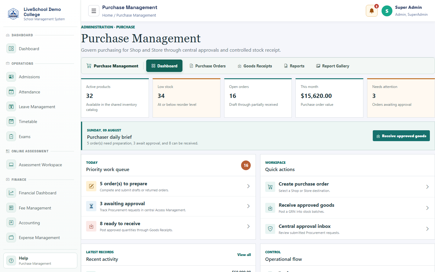 Purchase, Store and Shop interface