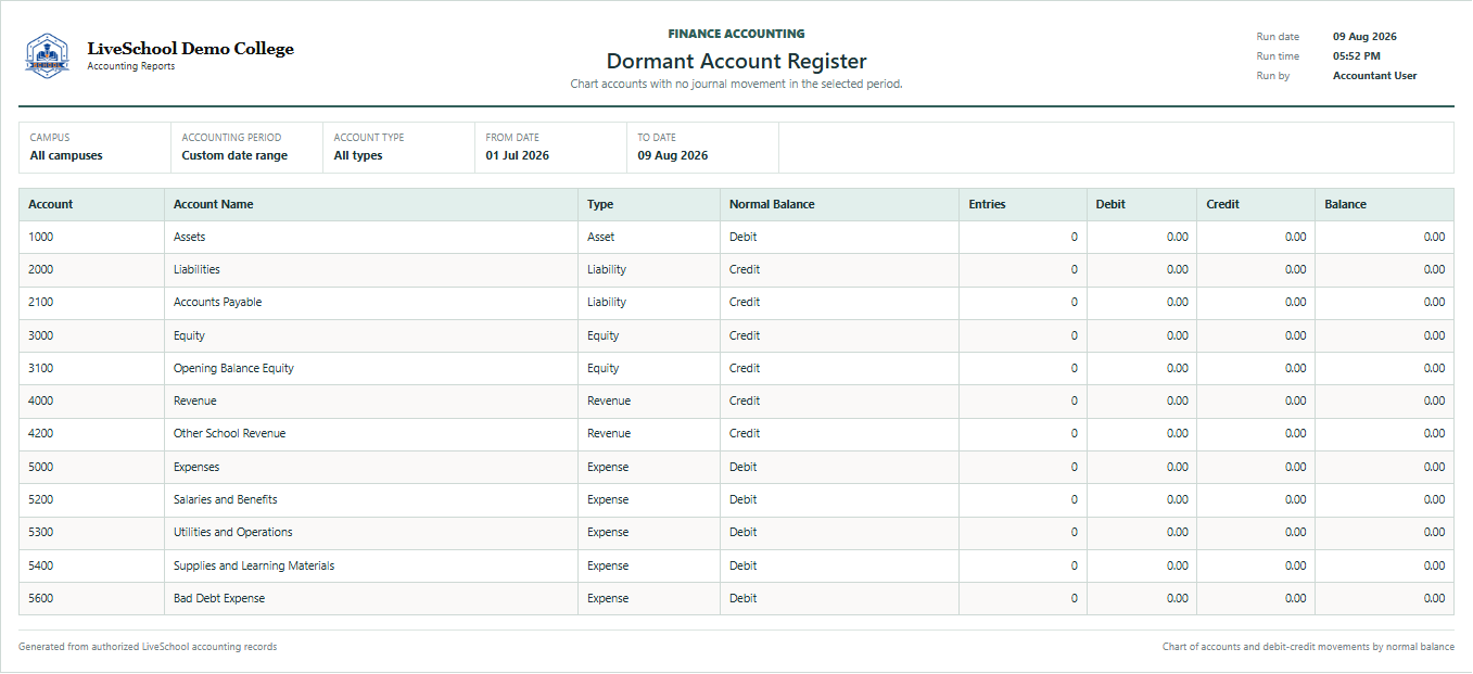 Dormant Account Register first page