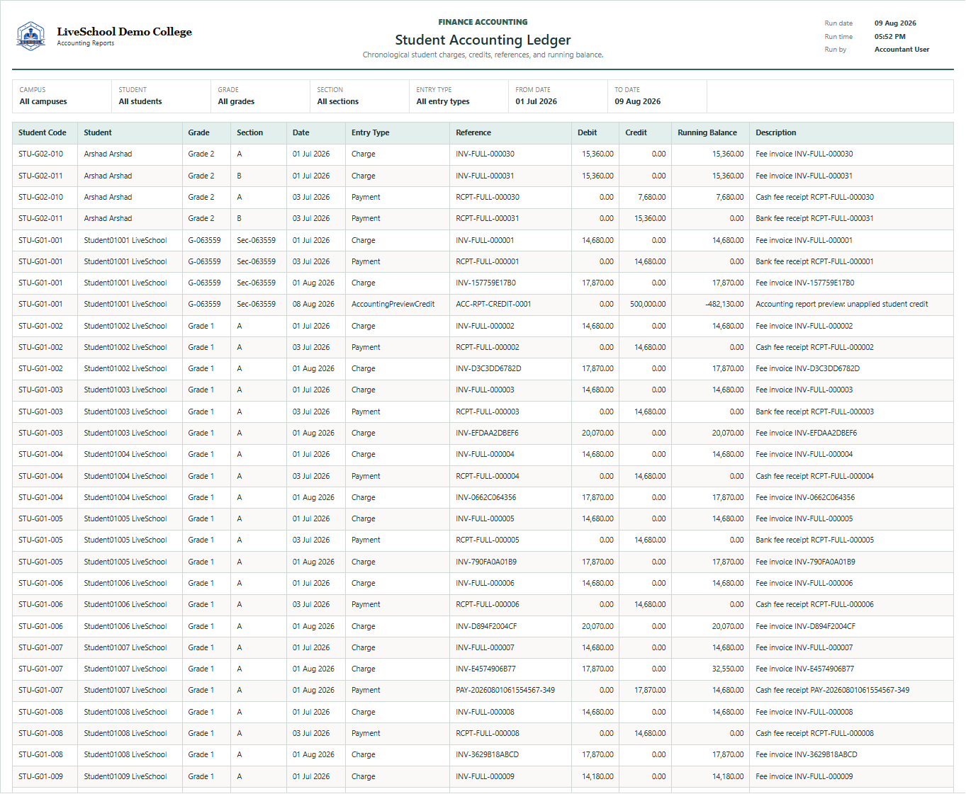 Student Accounting Ledger first page