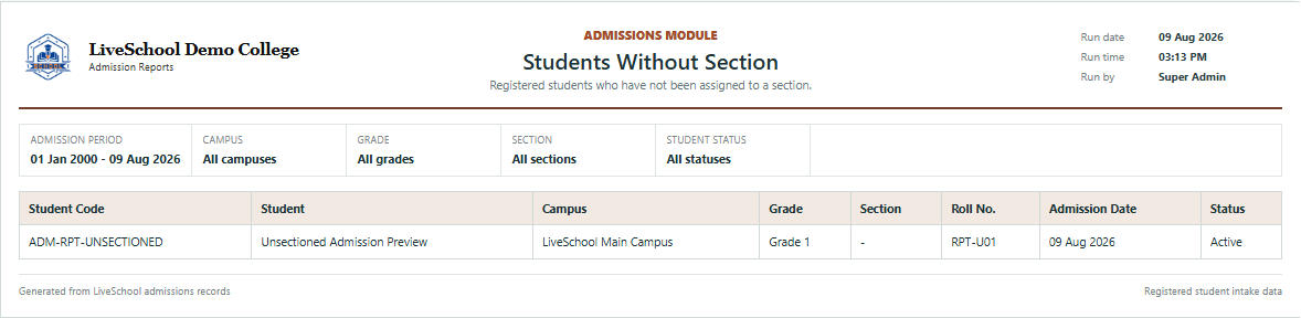 Students Without Section first page
