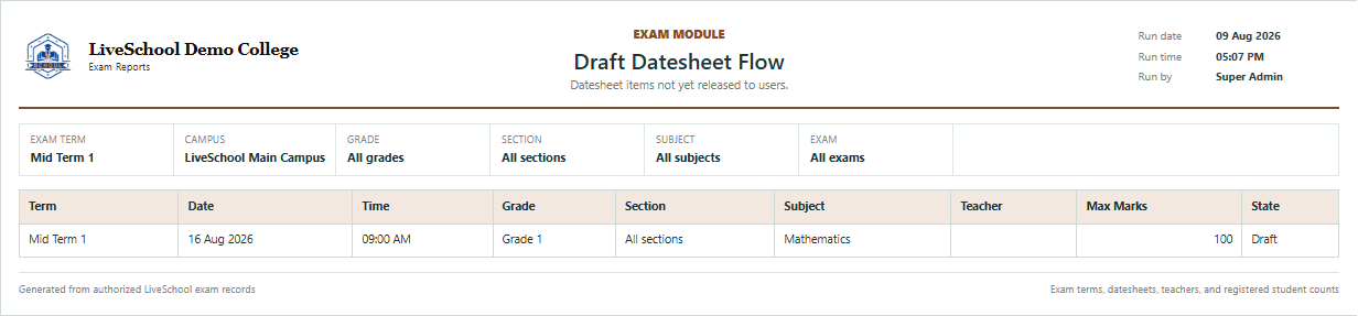 Draft Datesheet Flow first page