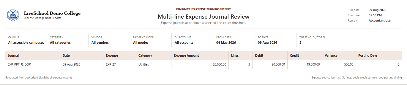 Multi-line Expense Journal Review first page