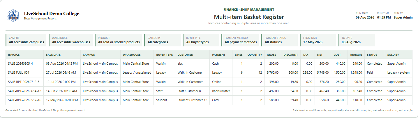Multi-item Basket Register first page
