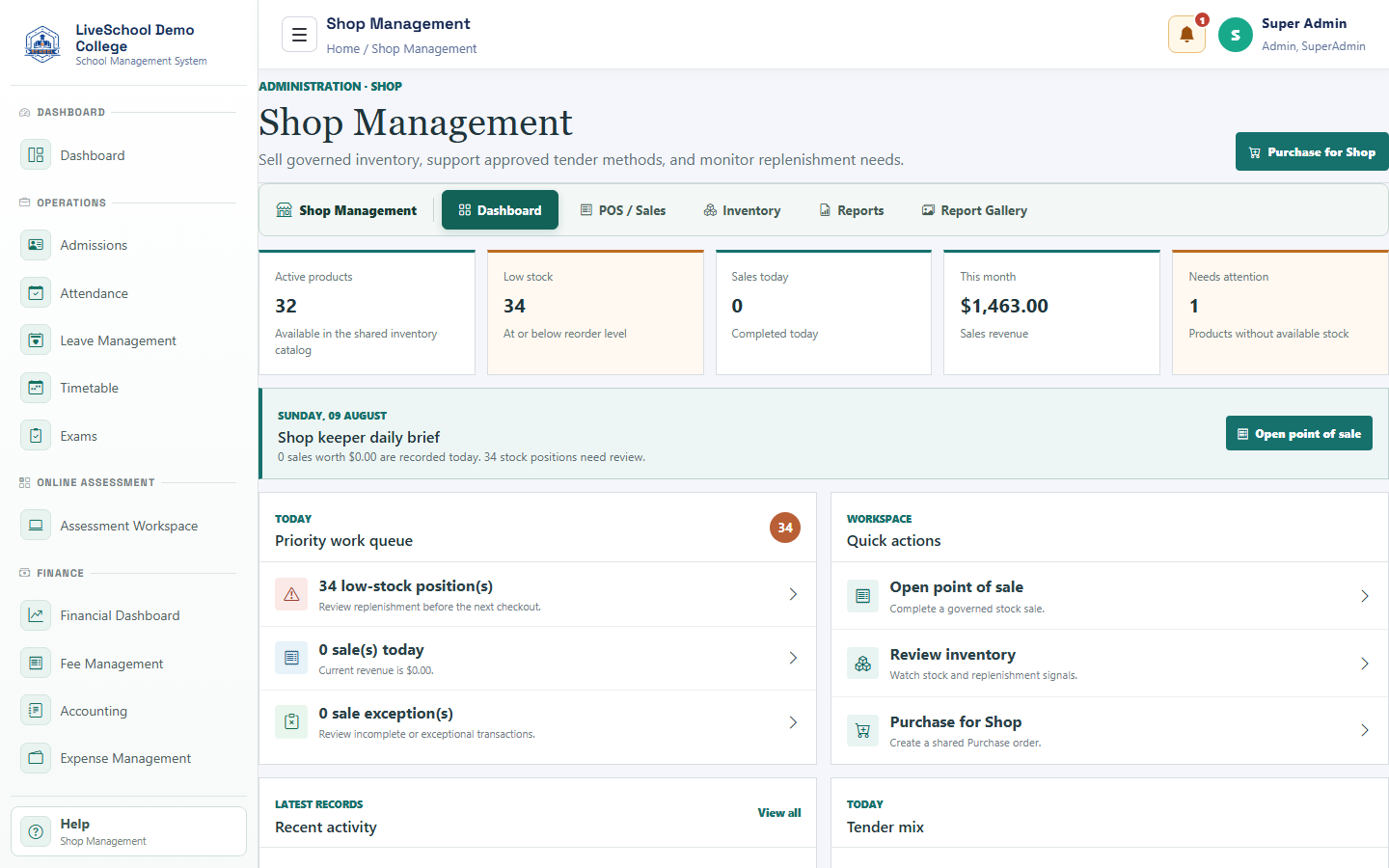 Shop management desktop interface