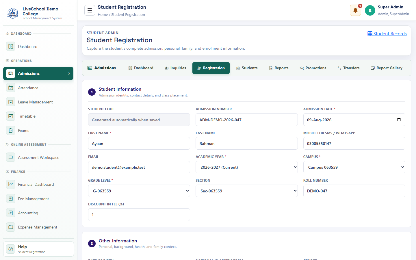 Students interface