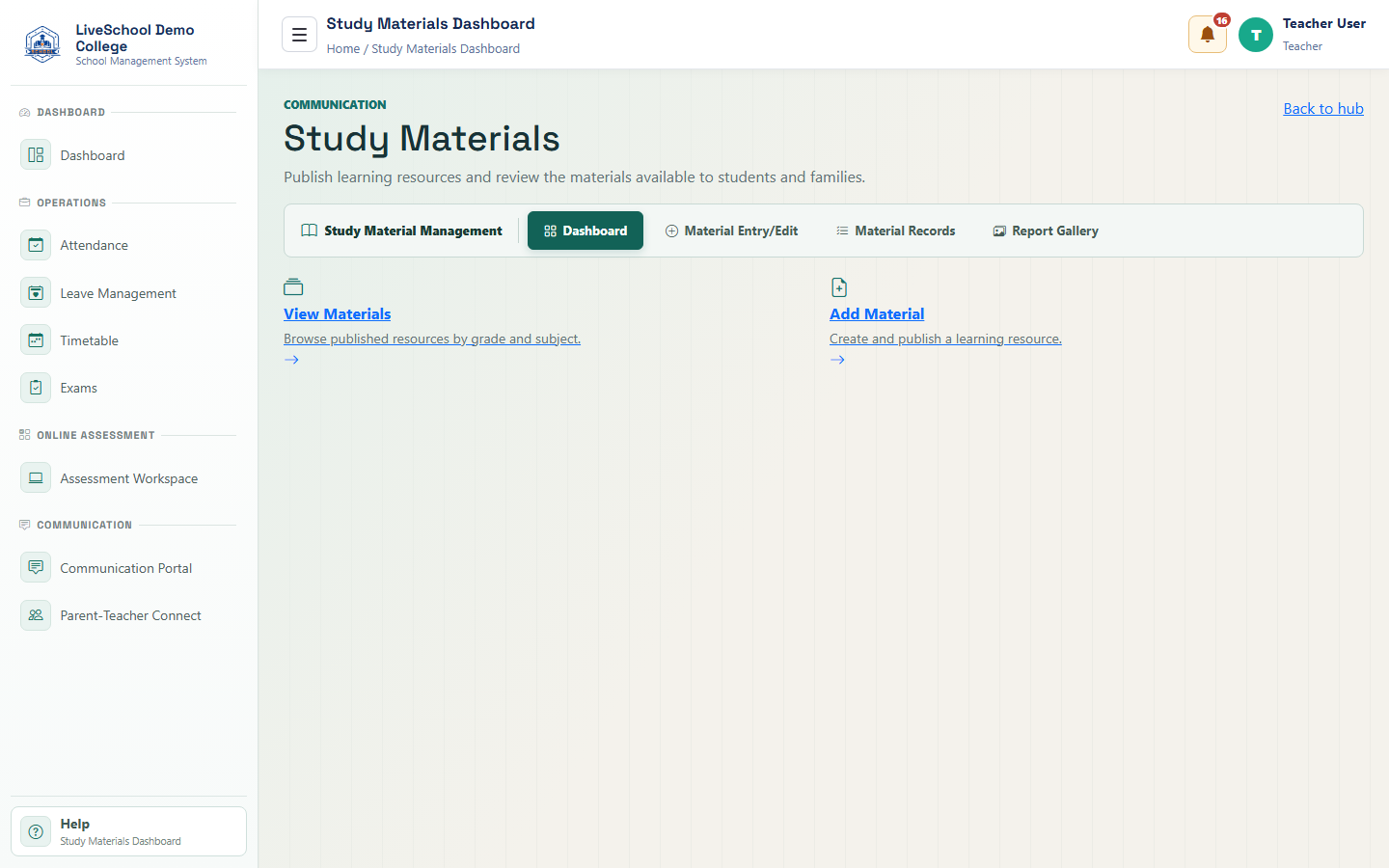 Study materials desktop interface