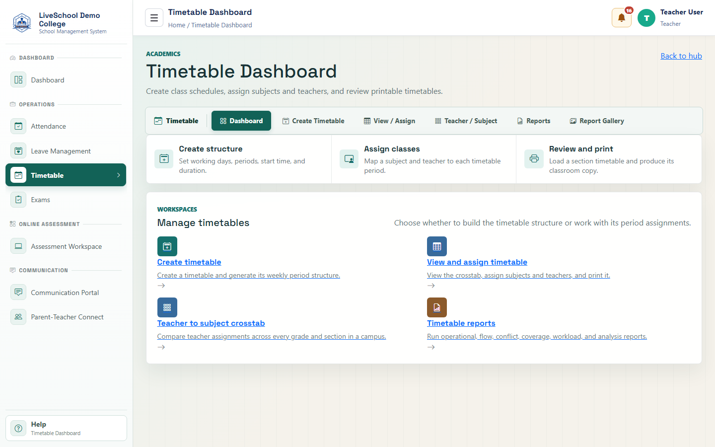 Academic Operations interface